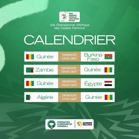 Handball/ Championnat d’Afrique des Cadets Féminins : le calendrier des matchs de la Guinée, dévoilé !
